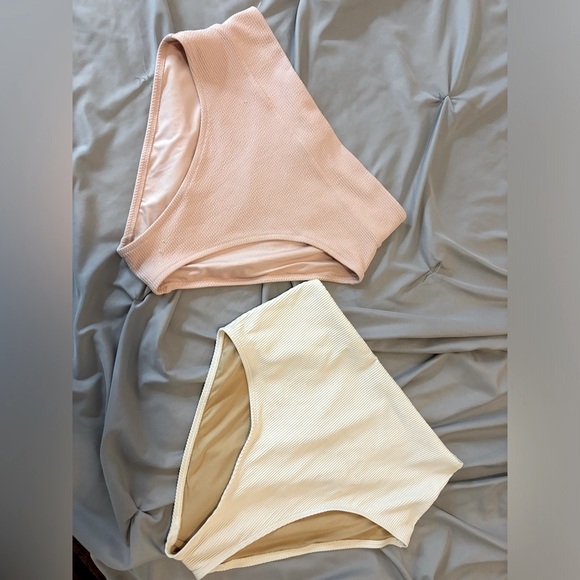 Old Navy Ribbed Pink & White Bathing-suit Bottoms High Waist Bikini Bottoms NWOT - Picture 1 of 10